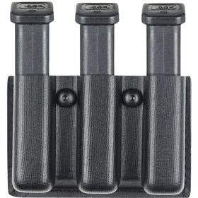 Safariland Model 75 slim open top triple magazine pouch holds two Glock 17/22 pattern magazines and features Tactical Black finish.